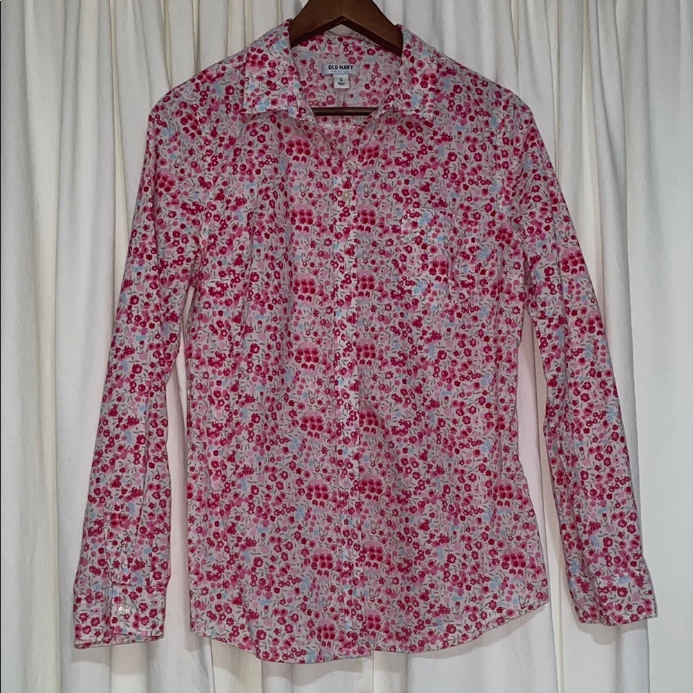Old Navy Pink and White Floral Button Down Shirt